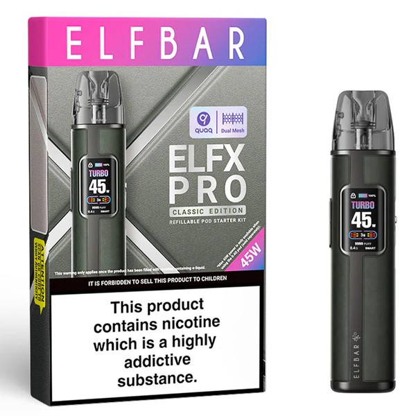 elfbar x pro pods ELFX Classic Edition Cowboy Grey – Vape Direct Store ELF BAR Elfa Pro Display_Power Flavour:Grape